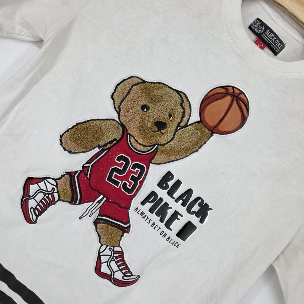 Teddy Bear Sweatshirt MJ Jordan Black Pike Shirt Basketball Pullover Medium - Picture 1 of 10